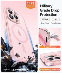 Light Pink iPhone 15 Pro Case: Military Grade Shockproof, Translucent Matte Desi