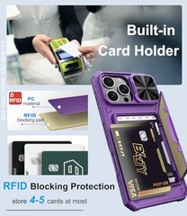 for iPhone 16 Pro Max Wallet Case with Camera Cover & Card Holder, Dark Purple