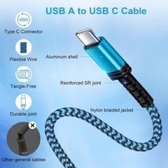3-Pack 3.1A USB-C Fast Charger Adapter for Samsung Galaxy S24 S25 10FT