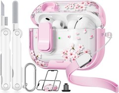 AirPods Pro 3 Case 2025 with Safety Lock & Phone Stand, Cute Floral Clear Case