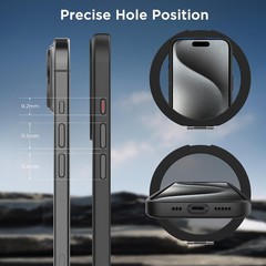 360° Rotatable Ring Stand Magnetic Case for iPhone 15 Pro 6.1 inch, Matte Black