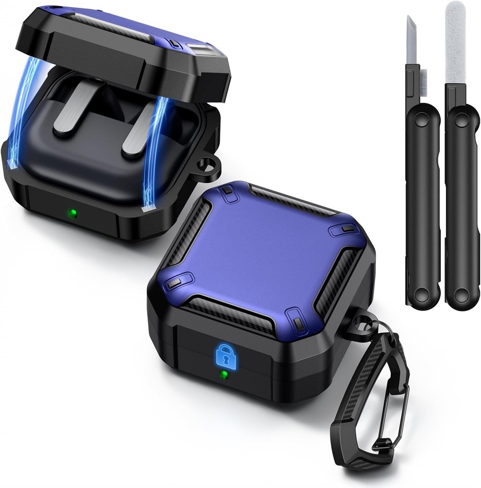 Blue Protective Case for Samsung Galaxy Buds 4 Pro, Magnetic Lid with Keychain