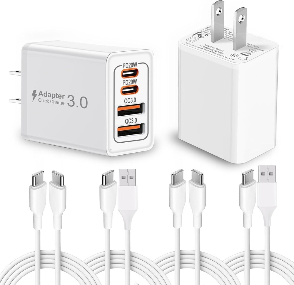 40W USB-C Quick Charge Adapter 2-Pack, 4-Port for iPhone 16/17 Models