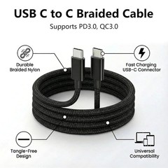 USB C to C Charger Cable 60W Fast Charging Braided Nylon Type C Cord 3FT 2-Pack