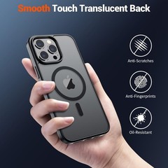 Magnetic iPhone 15 Pro Max Case, Military Grade Drop Protection, Matte Black