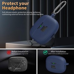 Silicone Case Cover for JBL Vibe Beam 2, Vibe Beam & 200TWS with Carabiner – Blu