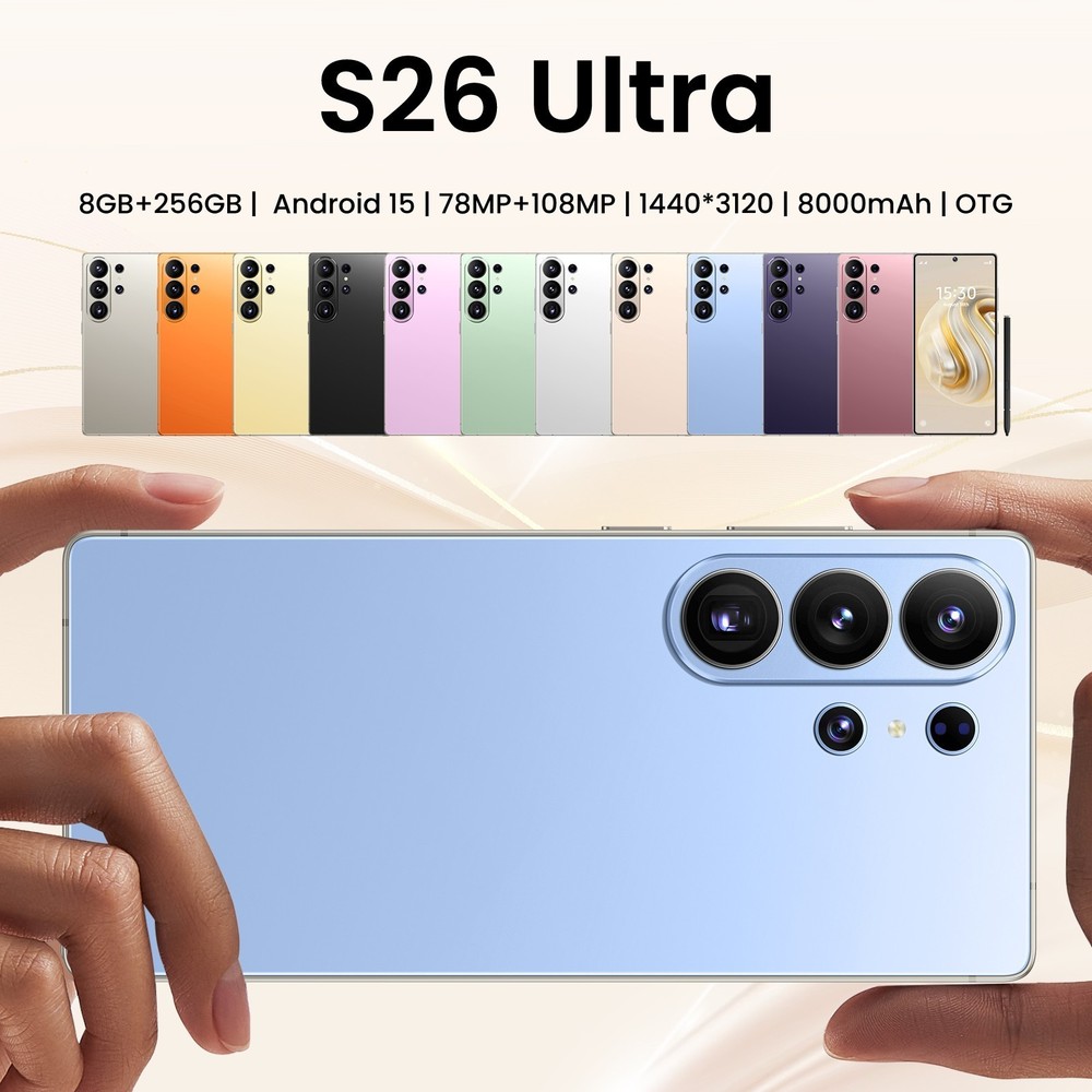 S26 Ultra 5G Smartphone 7.3″ Unlocked Android 15 8GB+256GB Cellphone Dual SIM