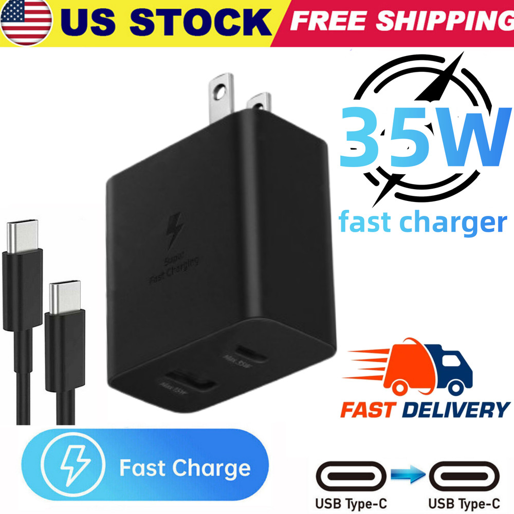 3FT USB-C Cable 35W PD Power Adapter Duo Wall Charger For Samsung Galaxy S23 S22