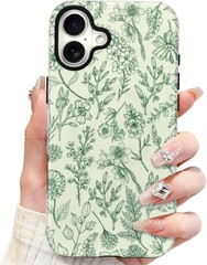 Sage Green Floral Magnetic Phone Case for iPhone 17, Vintage Flower Design Cover
