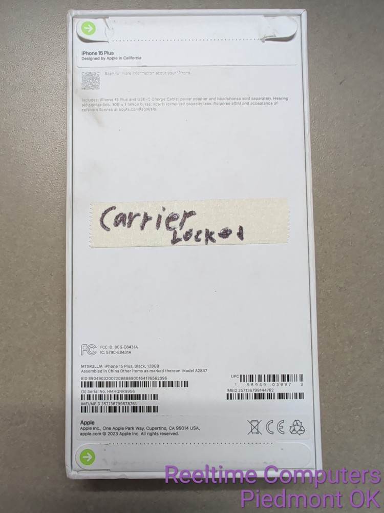 Apple iPhone 15 Plus 128GB Black (Carrier Locked) A2847 MTXR3LL/A – Sealed New