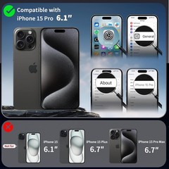 360° Rotatable Ring Stand Magnetic Case for iPhone 15 Pro 6.1 inch, Matte Black