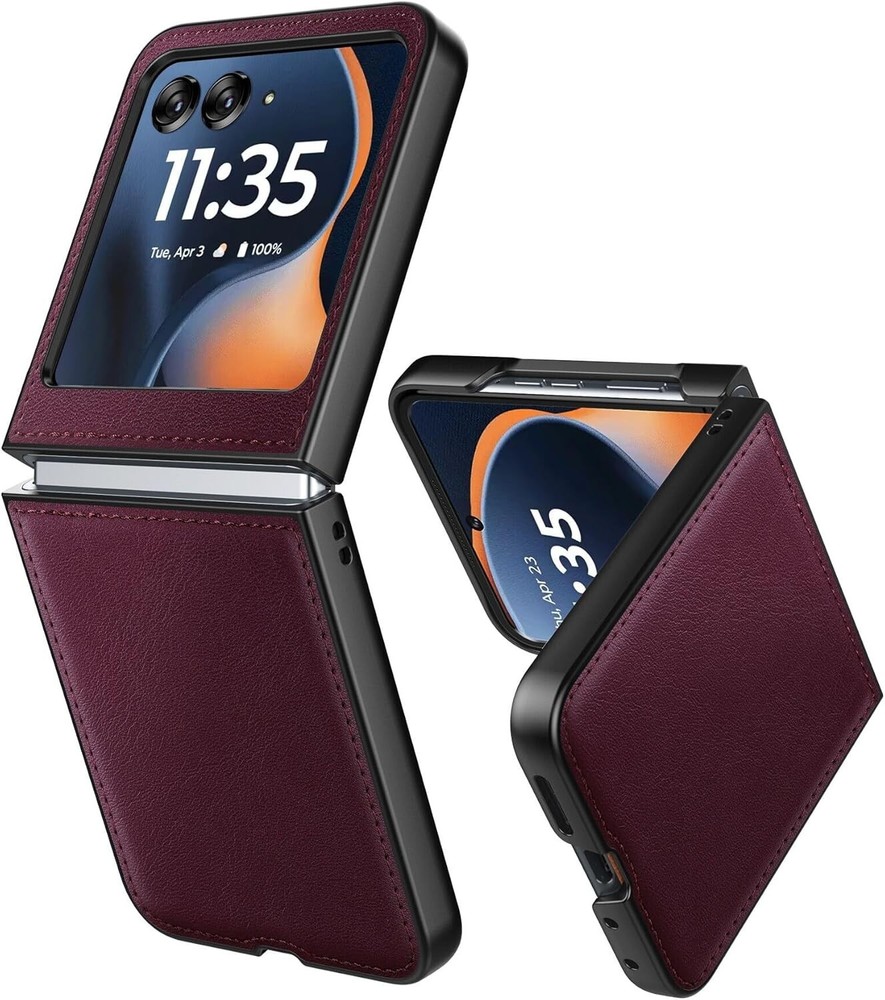 For Motorola Razr 2024 Case with Leather Back & Polycarbonate Bumper Protections