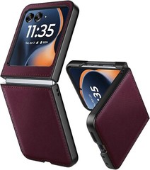 For Motorola Razr 2024 Case with Leather Back & Polycarbonate Bumper Protections