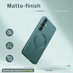 Magnetic Samsung Galaxy S24 Plus Case for Women Men Girls, Matte Dark Green