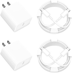2-Pack 20W USB-C Fast Charger Adapter for iPhone 17/16 + 6FT Type C Cord