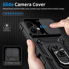 iPhone 17 Case with HD Screen Protector & Slide Camera Cover & Kickstand, Black