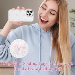 Cute Sparkly Bowknot Case for iPhone 13 Pro Max Slim Soft Durable TPU Pink 78 Ch