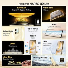 Realme NARZO 80 Lite 4G Beach Gold 4GB 64GB 6300mAh Indian Global Version Unlock