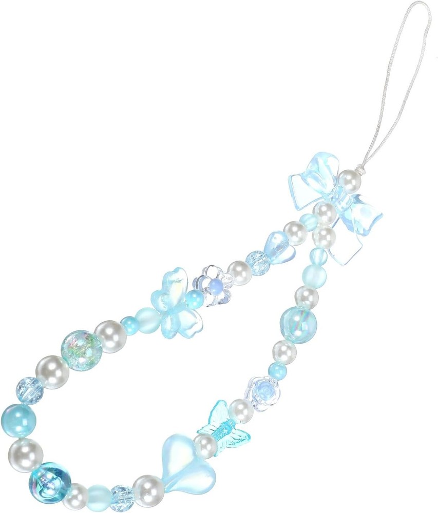 Cute Blue Phone Charm, Butterfly Heart Bow Shape Cellphone Case Charm Strap Aest