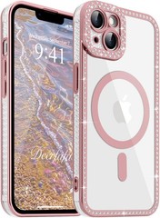 Magnetic Clear Phone Case for iPhone 14, Luxury Glitter Rhinestone Diamond Bumpe