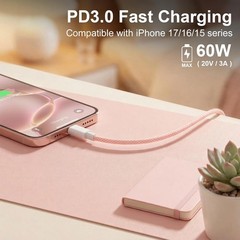 USB C to C Charger Cable 60W Fast Charging Braided Nylon Type C Cord 6FT 2-Pack