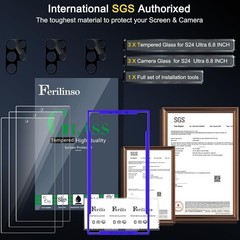 for Samsung Galaxy S24 Ultra Tempered Glass 3 Screen Protector + 3 Camera Lens