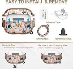Flower AirPods Pro 2 Case Lock Protective Hard Cute AirPod Pro Cover with Keycha