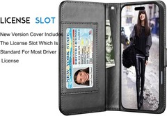 For Apple iPhone 12 Pro Max Wallet Case, Card Slots Full Leather Cover Black