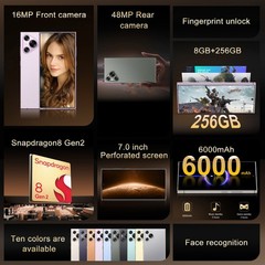 Unlocked Smartphone Dual Sim 128GB+4GB 6.53″ 4G Android Cell Phone 5380mAh