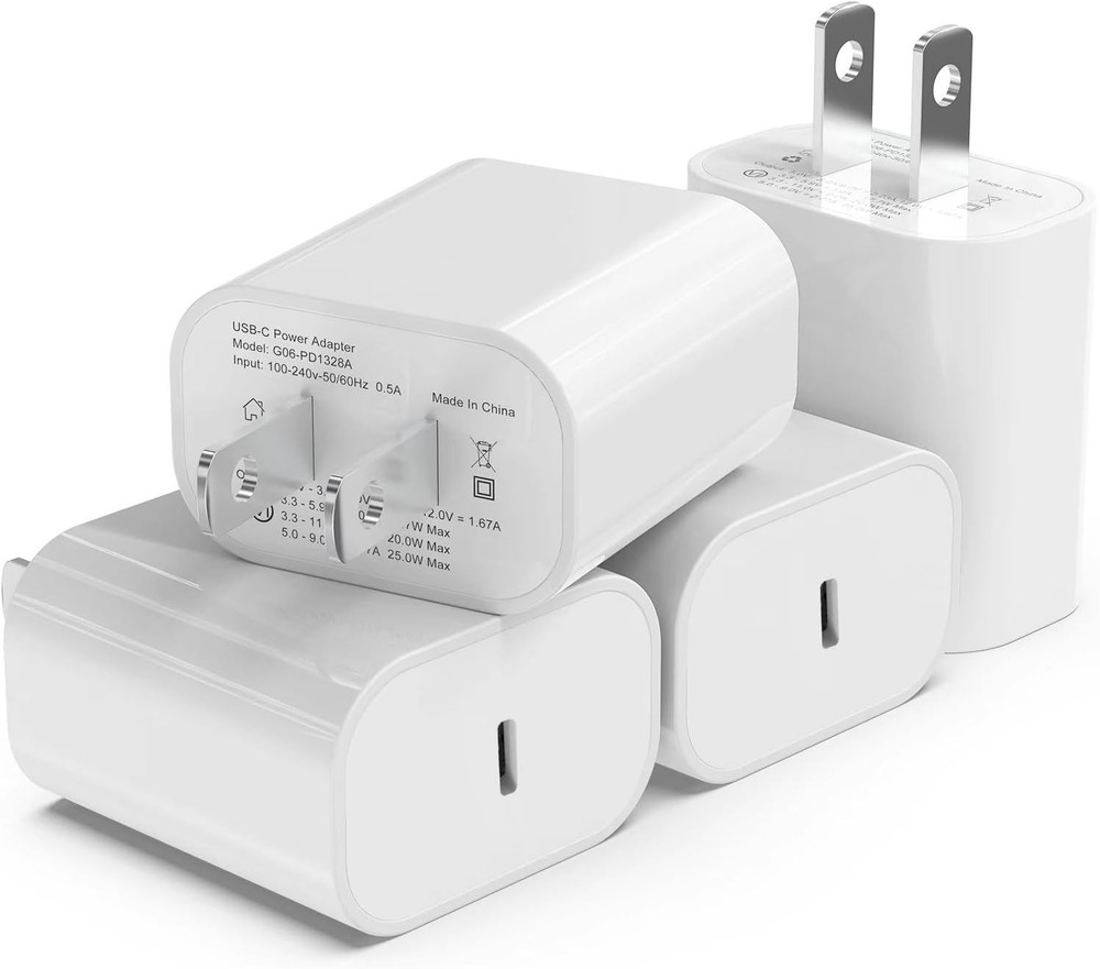 4-Pack 20W USB-C Fast Charger Wall Charger for Phone 17/16/15/14, Galaxy, Pixel