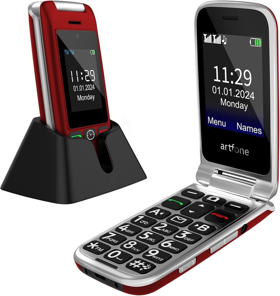 New – artfone G6 Flip Phone for Seniors, 4G Unlocked Basic Phone (Red)