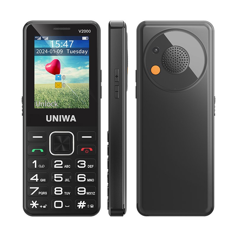 4G LTE Mobile Dual SIM Big Button Phone SOS Keyboard Torch Global UNIWA V2000