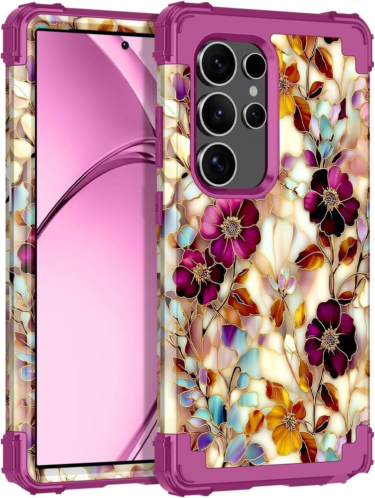 Three Layer Heavy Duty Shockproof Case for Galaxy S24 Ultra, Hard Plastic Bumper