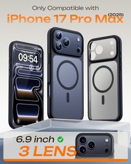 iPhone 17 Pro Max Phone Case, Full Camera Protection, Translucent Matte (Black)