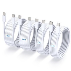 4-Pack 60W USB-C Fast Charger for iPhone 17, 17 Pro, 17 Pro Max, 6ft, 10ft