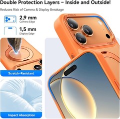 360° Spin Magnetic Stand for iPhone 17 Pro Max Case, Mil-STD Protective Orange