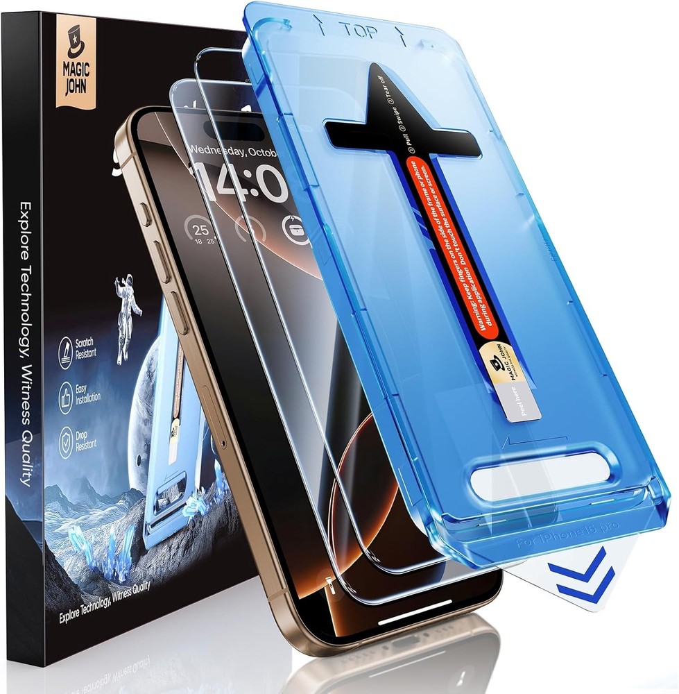 2PCS Tempered Glass Screen Protector for iPhone 16 Pro 6.3 Inch HD Clear Bubble
