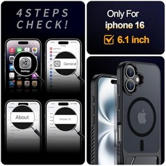Slim Translucent Matte Case for iPhone 16 with Kickstand, Military-Grade Protect
