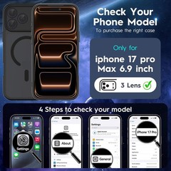 Magnetic Phone Case for iPhone 17 Pro Max, Matte Black, Full Camera Protection U
