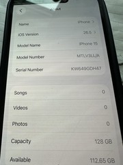 Apple iPhone 15 128GB Black 5G 6.1in 48MP iOS MTLV3LL/A Cracked Back