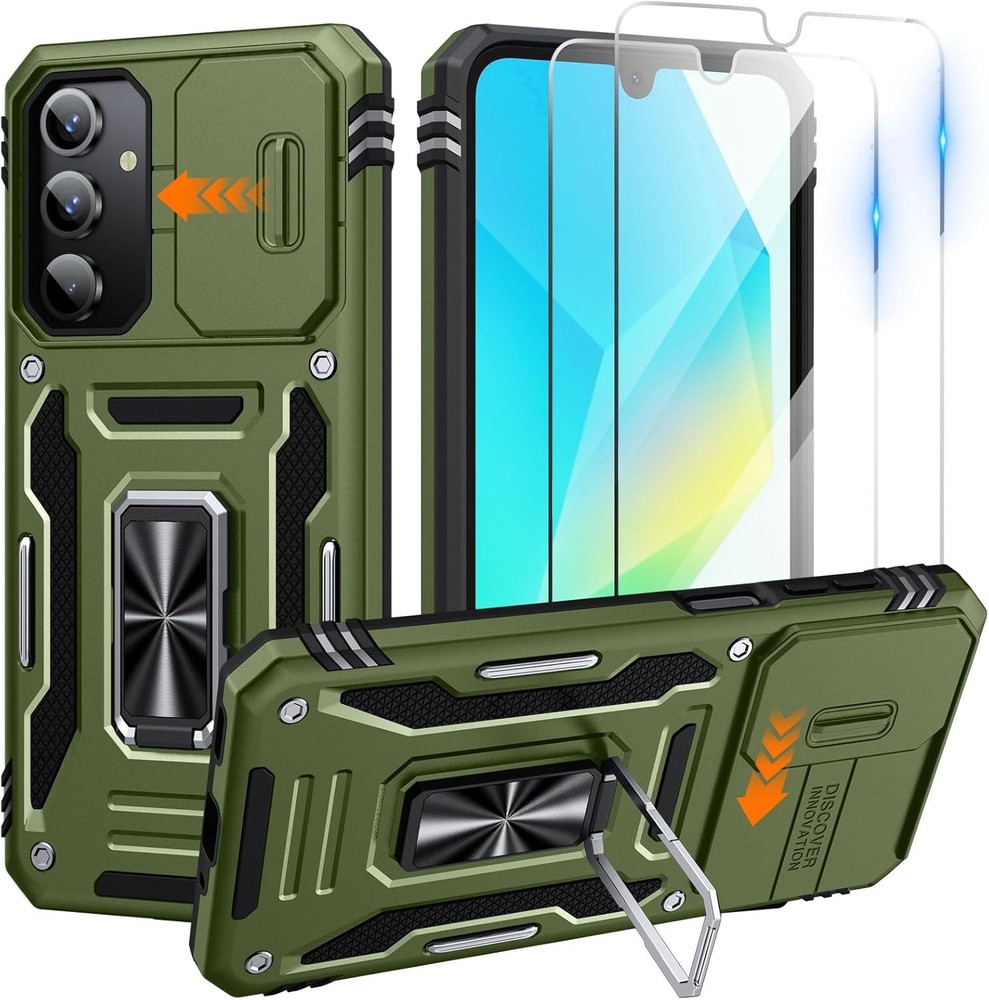 Galaxy A16 5G Phone Case with 2 PCS HD Screen Protector and Kickstand, Olive Gre