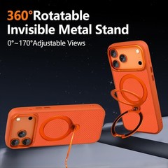 iPhone 17 Pro Case with 360° Magnetic Stand, Carbon Fiber Phone Case, Slim Thin