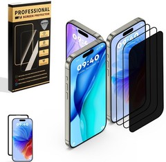 3-Pack Tempered Glass Screen Protectors for iPhone 14 Pro Max 15 16 Anti-Spy