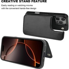 iPhone 16 Pro Max Wallet Case with Card Holder, PU Leather Kickstand RFID Blocki