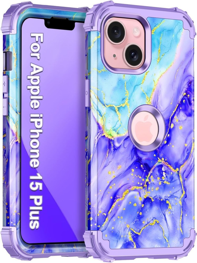 Cobalt Violet iPhone 15 Plus Case, Rugged Three Layer Shockproof Heavy Duty Prot