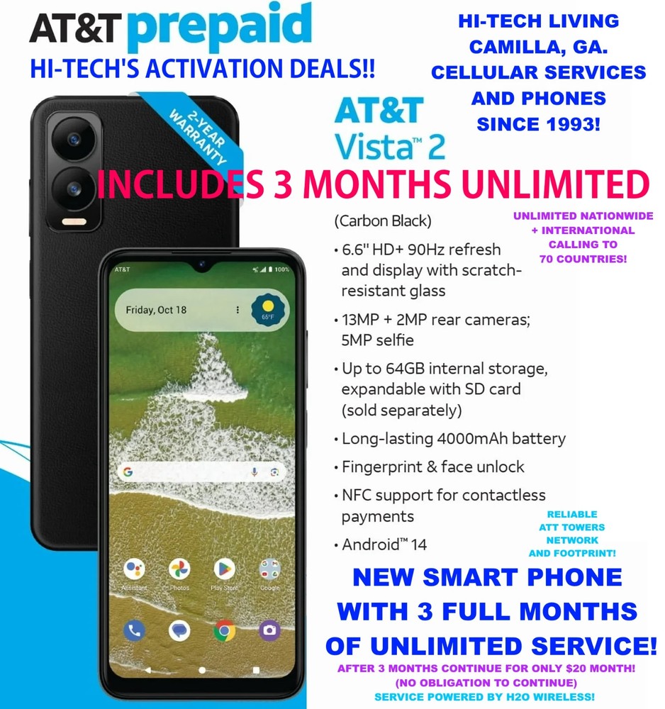 AT&T SMARTPHONE AND ▶ 3 MONTHS SERVICE ▶ UNLIMITED + INTERNATIONAL CALLING