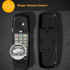 AT&T 210 Basic Trimline Corded Phone, No AC Power Required Wall-Mountable Black