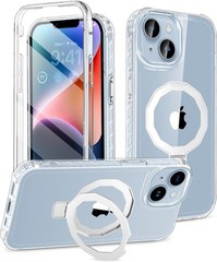 iPhone 14 Case, Built-in Screen Protector & Seamless Stand, Clear Full Body Cove