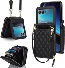 Motorola Razr 2024 Case with Card Holder, Wallet Phone Cover for Moto Razr 50 Bl