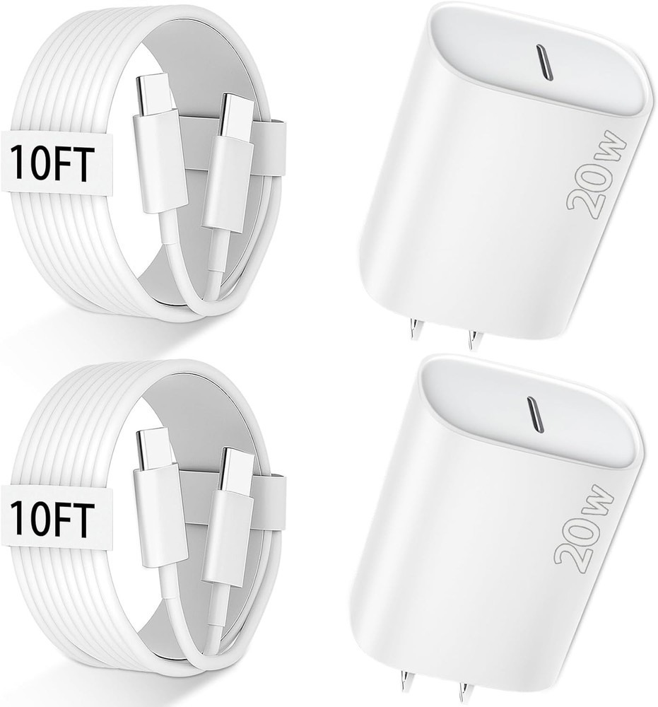 20W USB-C Fast Charger Block for iPhone 17/17 Pro Max 10FT Cable